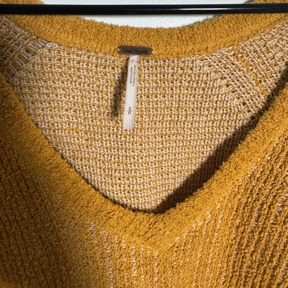 Free People Mustard Open Knit Crop Sweater Small Boho